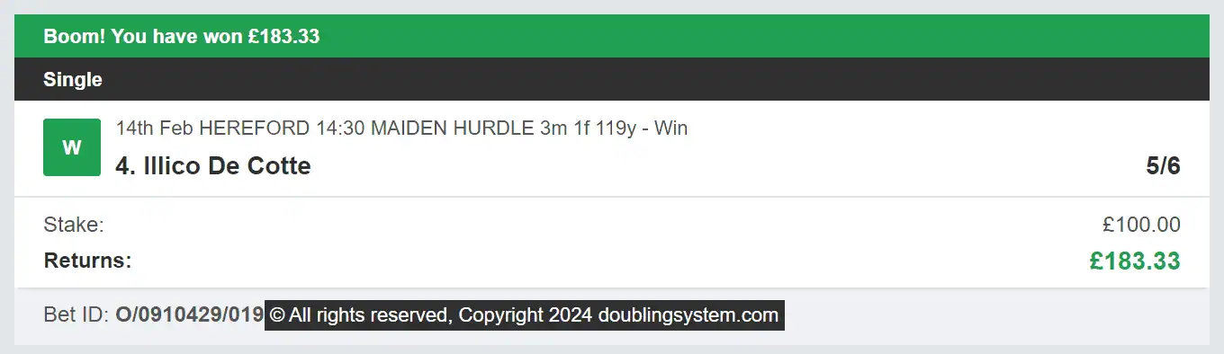 Doubling System - Winner - 2024-02-14
